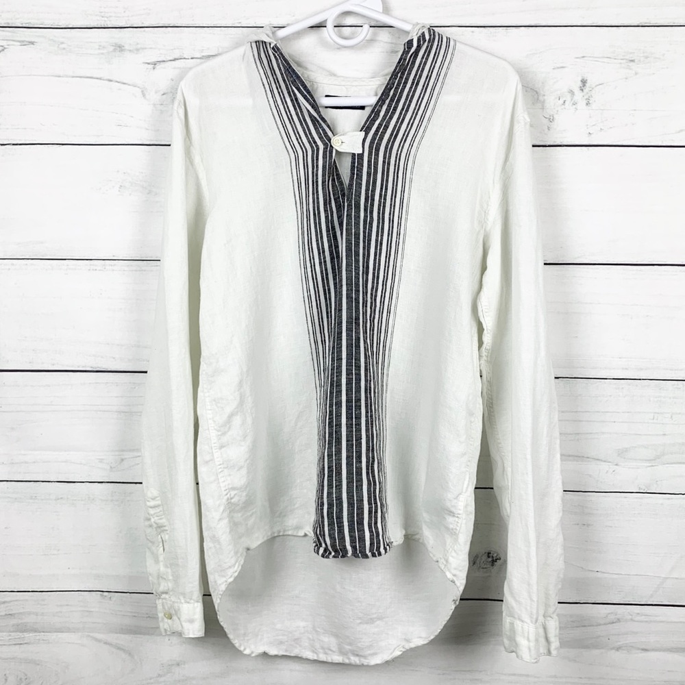 Zara Man Linen Long Sleeve Hooded Shirt